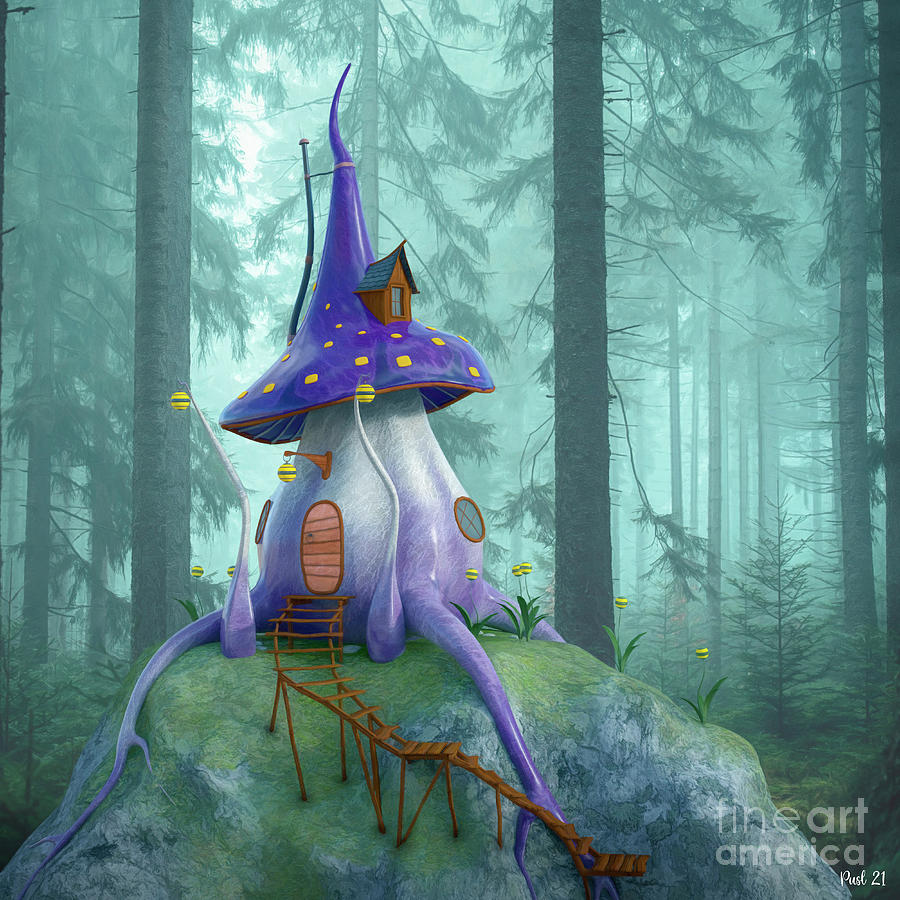 Purple Mushroom House Digital Art by Jutta Maria Pusl
