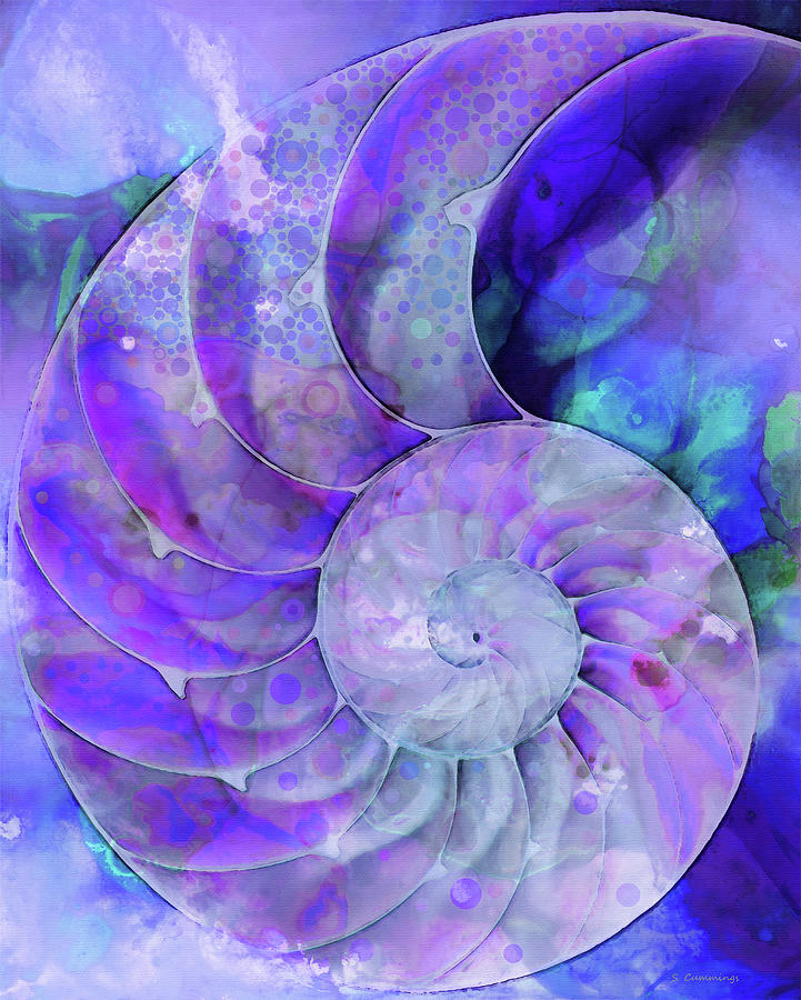 Purple Nautilus Shell Art Painting by Sharon Cummings