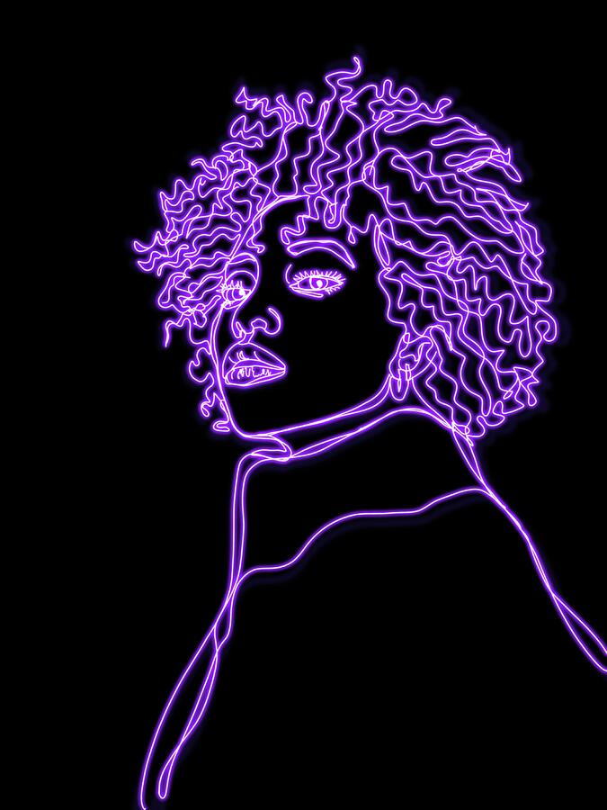 Portrait Drawing - Purple Neon Woman Portrait by Masha Batkova