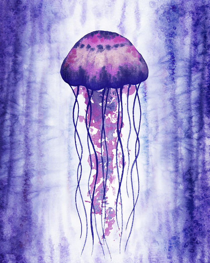Fish Painting - Purple Ocean Jellyfish Watercolor  by Irina Sztukowski