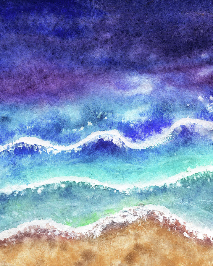 Purple Ocean Turquoise Waves Beach Art Painting