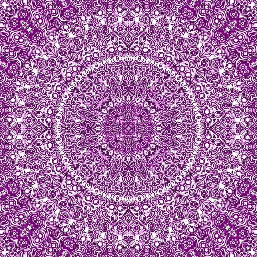 Purple on White Mandala Kaleidoscope Medallion Digital Art by Mercury McCutcheon