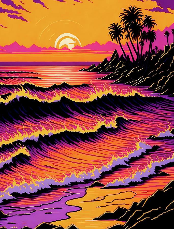 Abstract Digital Art - Purple Orange Sunset by Long Shot