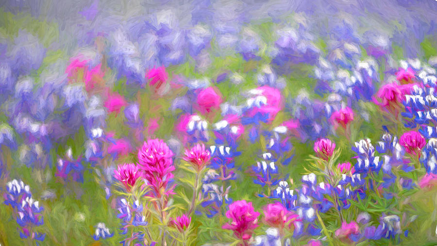Purple Owls Clover And Lupins Painterly Patterns Digital Art
