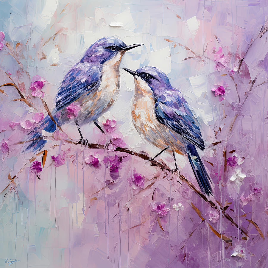 Purple Passion - Purple Birds Art Painting by Lourry Legarde