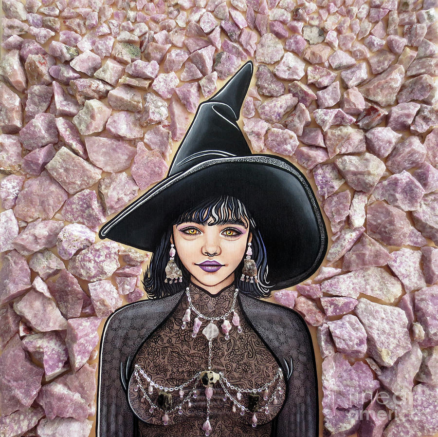 Purple Pinite Crystal Witch Painting by Malinda Prudhomme