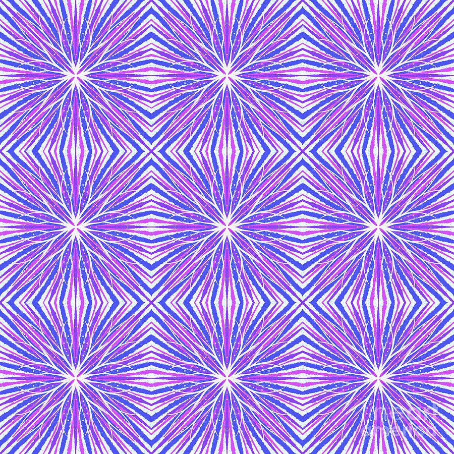 Abstract Digital Art - Purple, Pink, Blue and White Mandala Pattern by LJ Knight