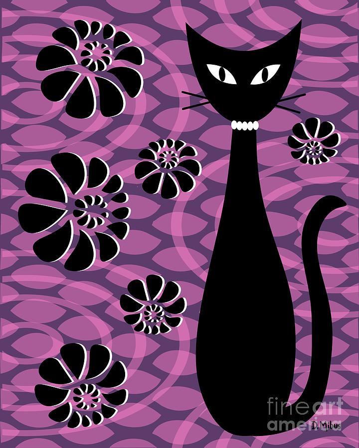 Purple Pink Mod Cat 2 Digital Art by Donna Mibus
