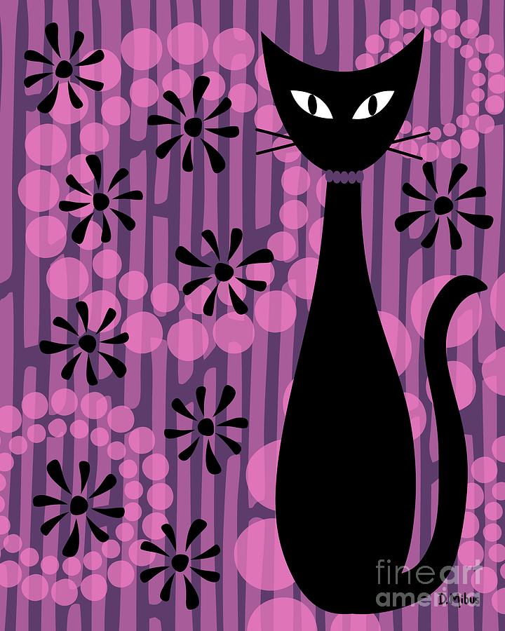 Purple Pink Mod Cat Digital Art by Donna Mibus