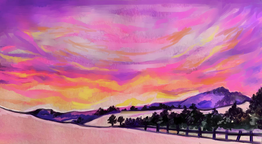 Mountain Painting - Purple Pink Snow Valley by Savi Singh