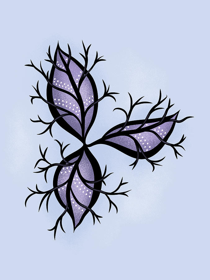 Purple Plant Tattoo Style Goth Aesthetic Digital Art by Boriana Giormova