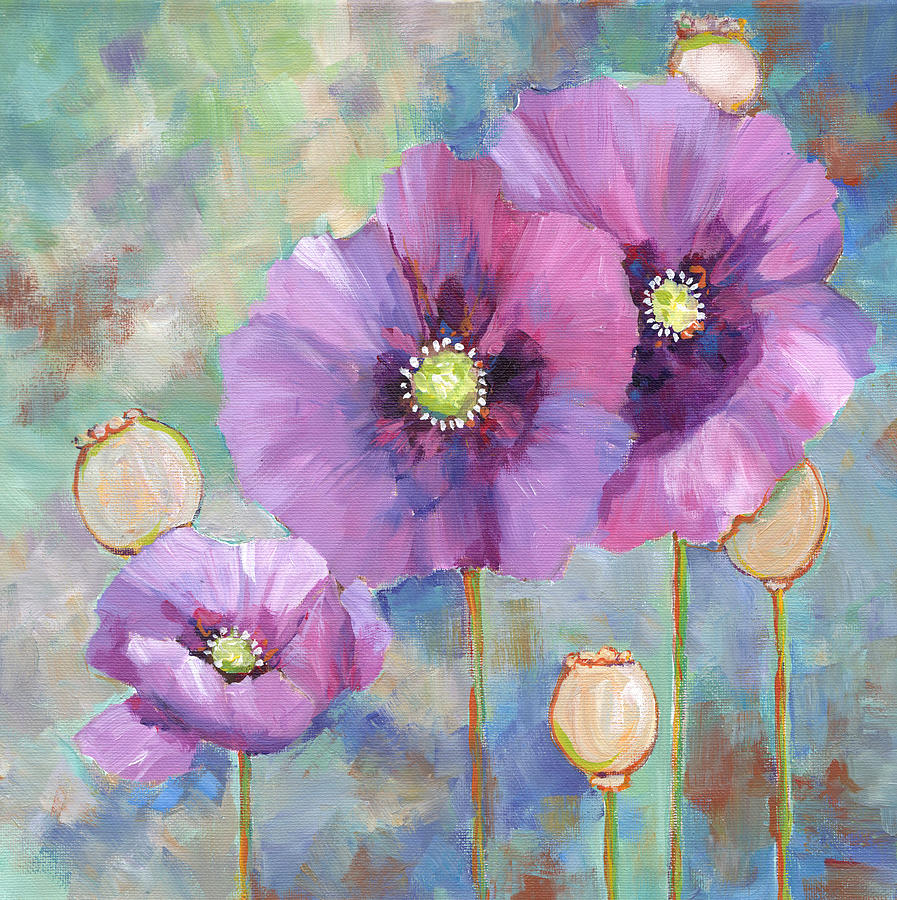 Purple Poppies Painting by Peggy Wilson