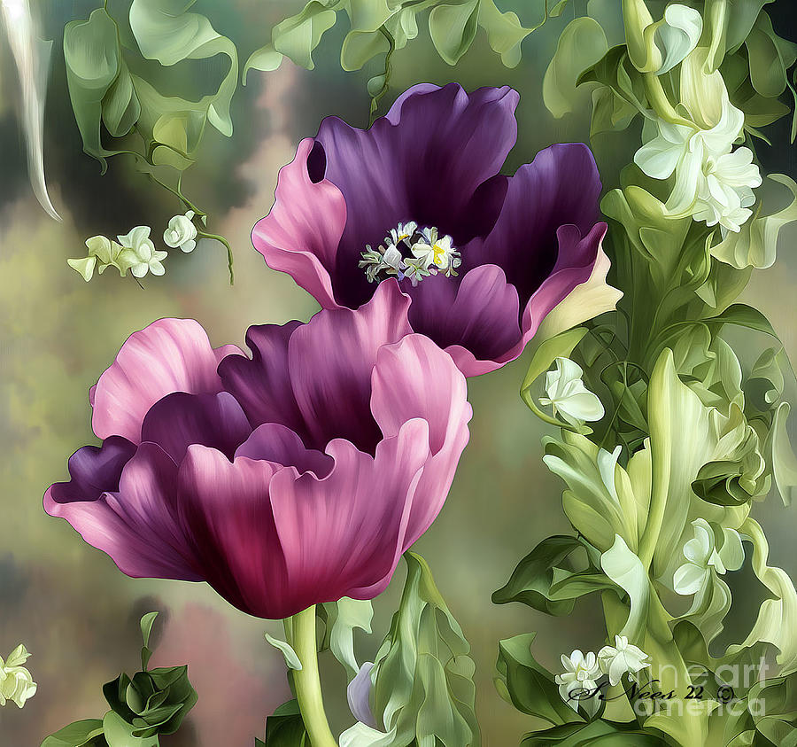 Purple Poppies Digital Art by Shari Nees