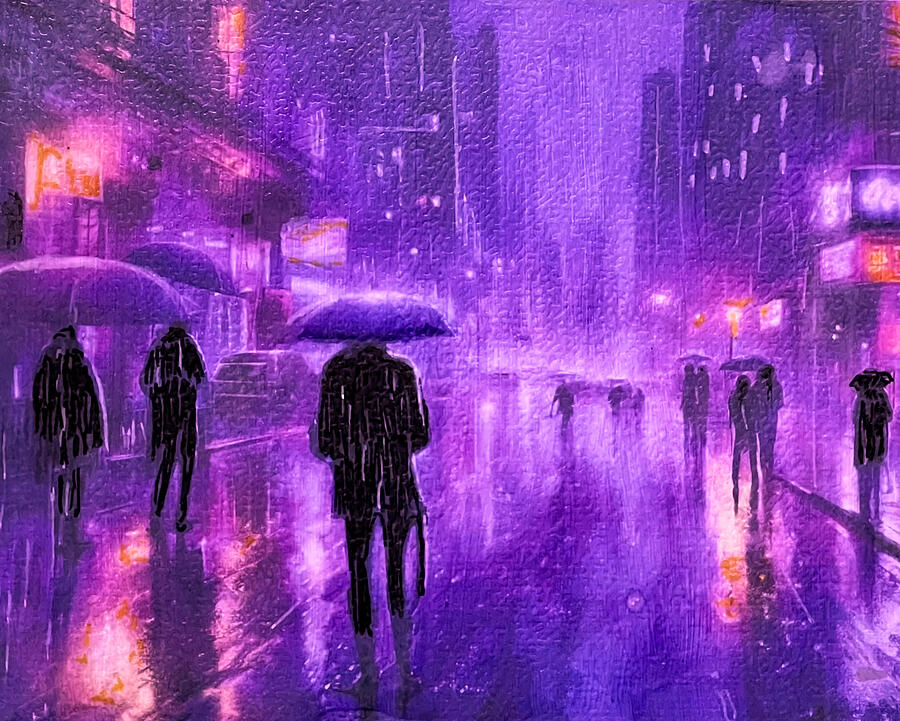Purple Rain In The City Painting by Linda Diane Taylor