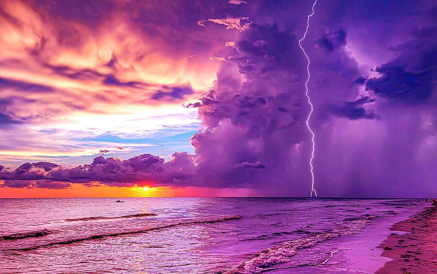 Sunset Photograph - Purple Rain Lightning Indian Shores by Christy Mandeville