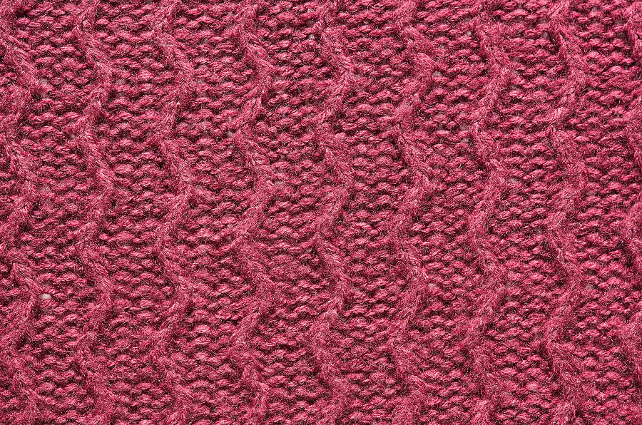 Purple Red, Cherry Knitted Sweater Texture Background. Photograph