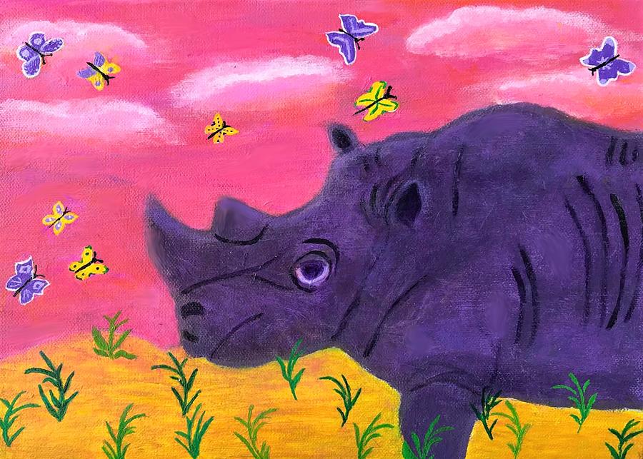 Purple Rhino Painting by Sue Gurland