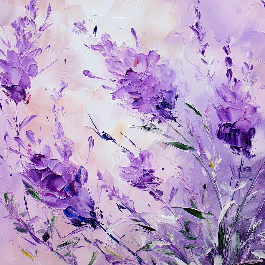 Purple Rhythm - lavender and Purple Flowers Painting by Lourry Legarde