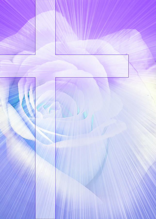 Purple Rose Christian Cross Digital Art by Doreen Erhardt