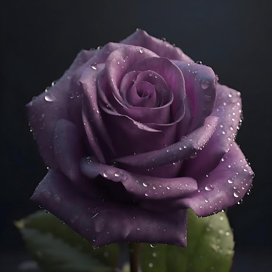 Purple Rose with Droplets Mixed Media by Lisa Pearlman