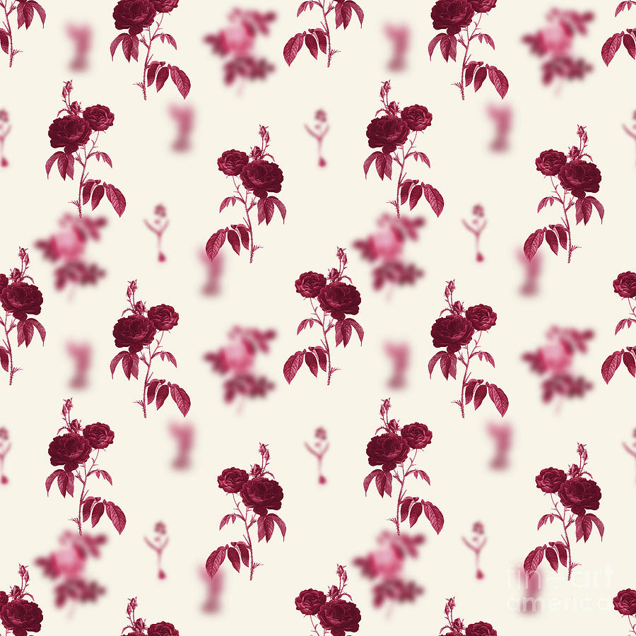Purple Roses Botanical Seamless Pattern In Viva Magenta N.0787 Mixed Media