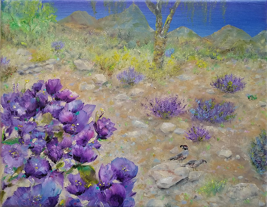 Purple Sage and Quail Painting by Judith Rhue