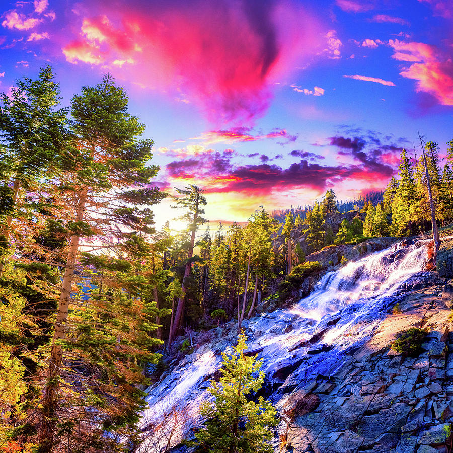 Purple Sky Blue Sunset Forest Waterfall Photograph by Eszra Tanner