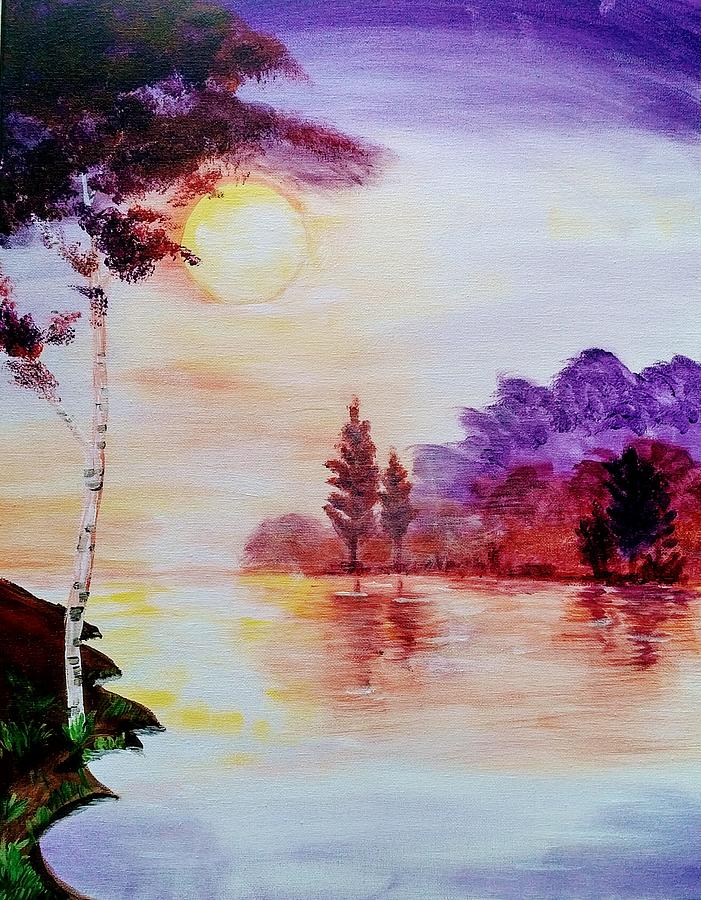 Purple Sky Golden Sun Painting by Lynne McQueen