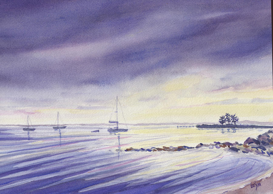 Purple Sky over the Cove Painting by Clara Sue Beym