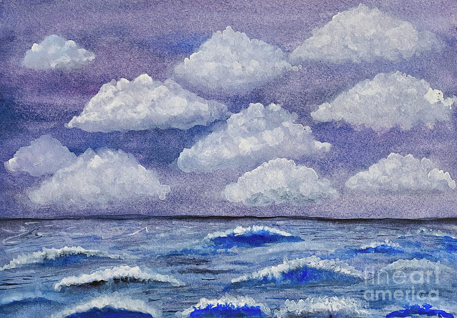 Purple Sky with white Clouds Mixed Media by Lisa Neuman