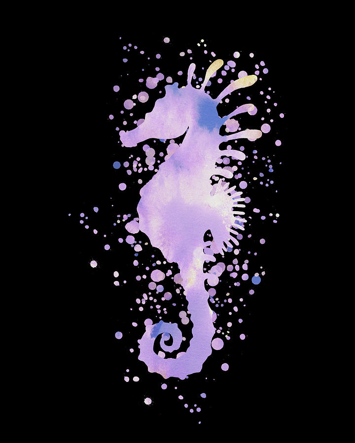Purple Splash Of Watercolor Seahorse Painting by Irina Sztukowski