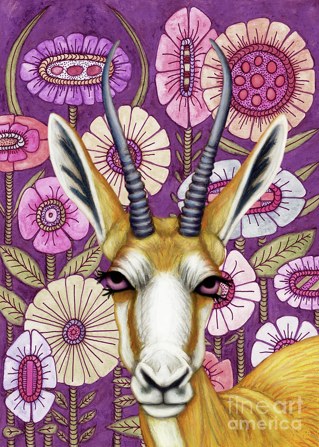 Purple Springbok Floral Painting by Amy E Fraser