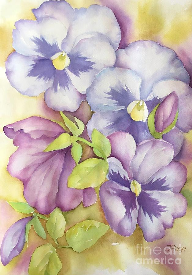 Purple summer pansies Painting by Inese Poga
