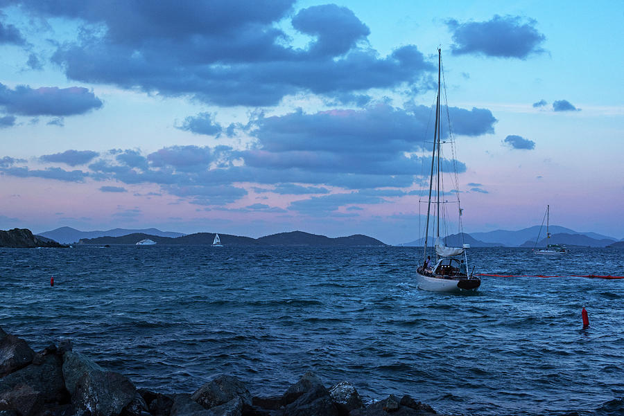 Purple Sunset from Sapphire Beach in Saint Thomas Sailboat Photograph by Toby McGuire