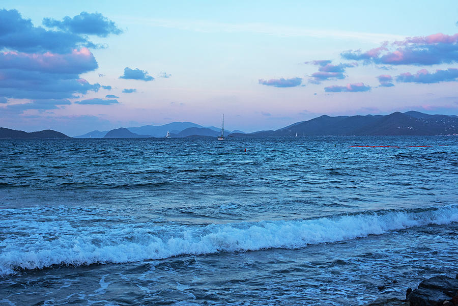 Purple Sunset over Saint John from Sapphire Beach in Saint Thomas Sailboat Photograph by Toby McGuire