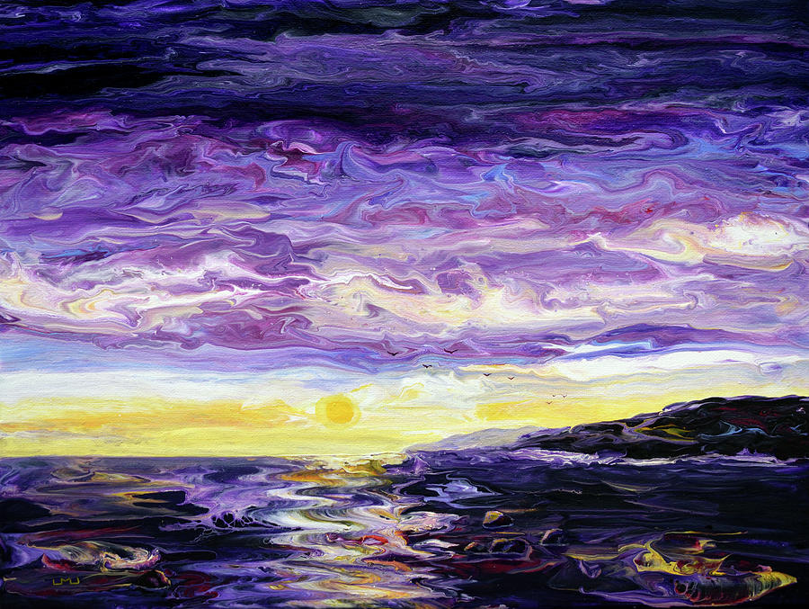 Purple Sunset Over the Sea Painting by Laura Iverson