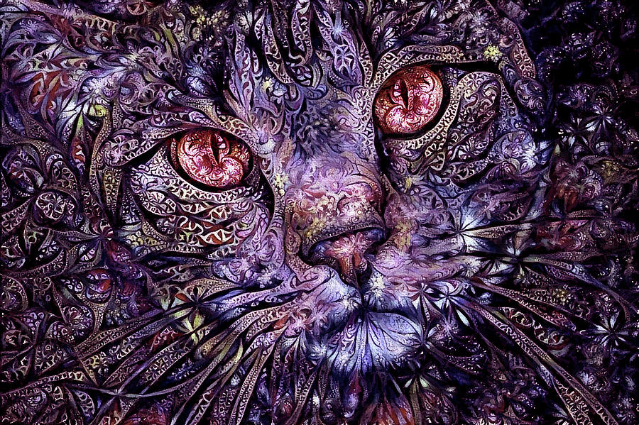 Purple Tabby Cat Digital Art by Peggy Collins