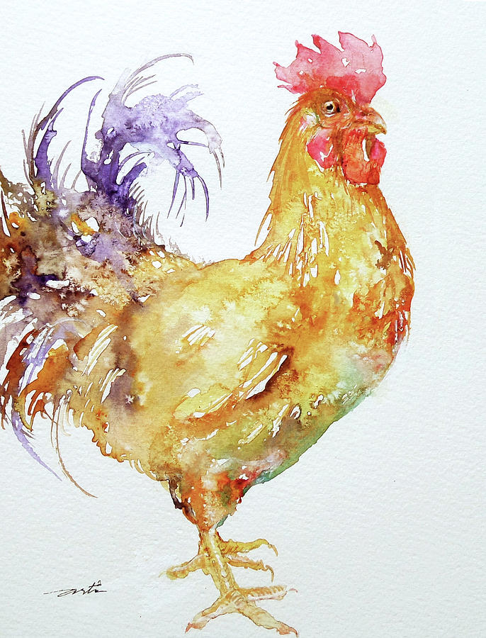 Purple Tail Rooster Painting by Arti Chauhan - Fine Art America
