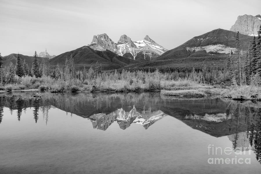 Purple Three Sisters Pre-Dawn Black And White Photograph by Adam Jewell