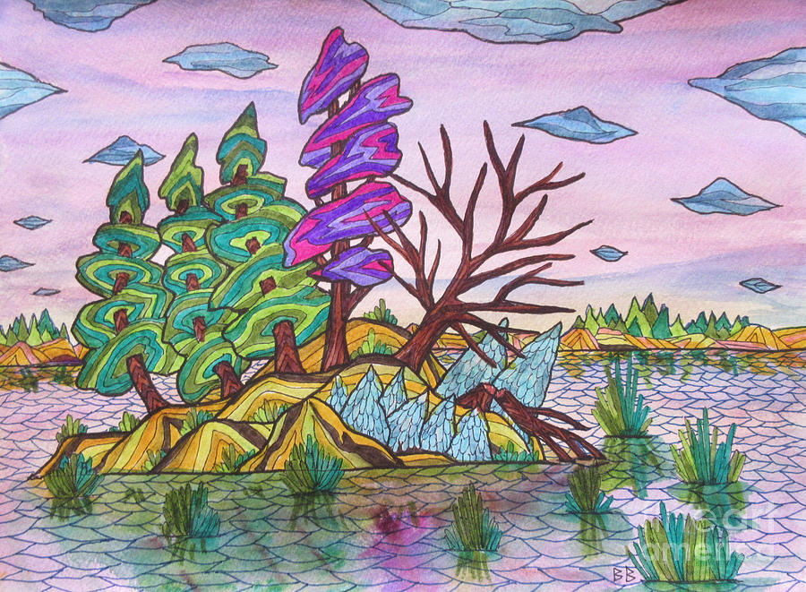 Purple Tree Island Painting by Bradley Boug