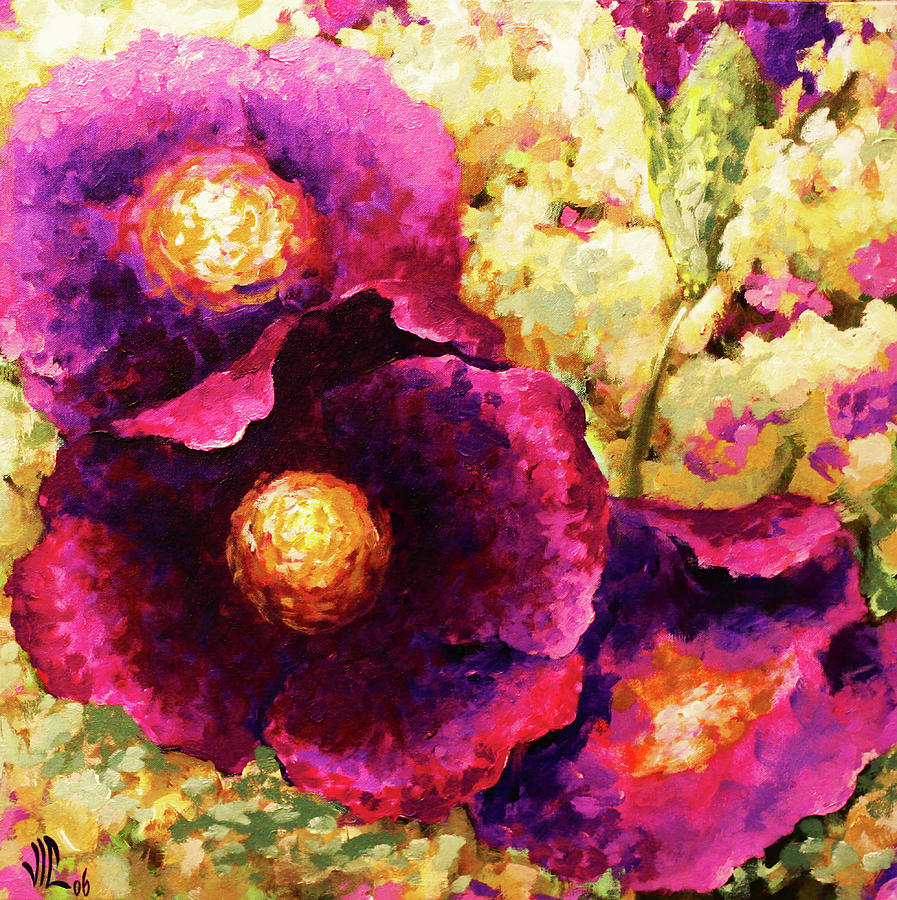 Purple trio-flowers painting by Vali Irina Ciobanu  Painting by Vali Irina Ciobanu
