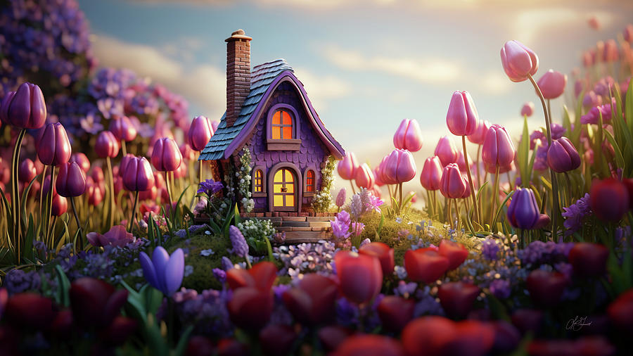 Purple Tulip House Digital Art by Lori Grimmett