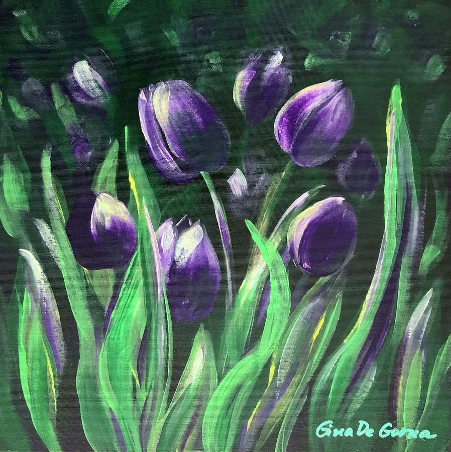 Purple Tulips Painting by Gina De Gorna