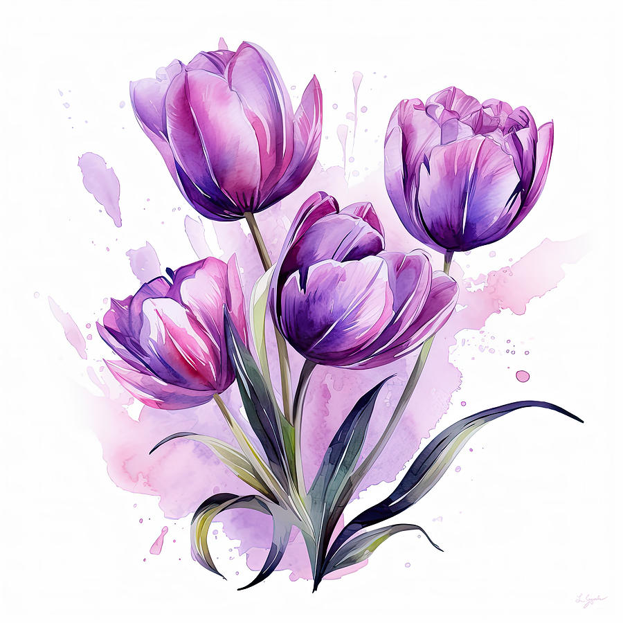 Purple Tulips in Bloom Art Painting by Lourry Legarde