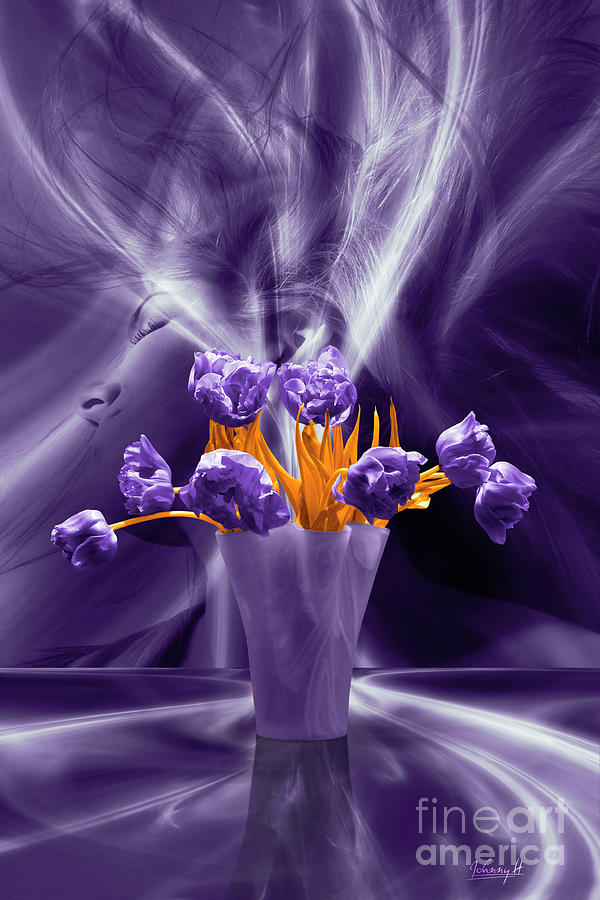 Purple tulips in purple vase Digital Art by Johnny Hildingsson