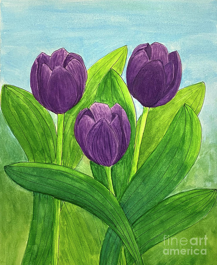 Purple Tulips Mixed Media by Lisa Neuman