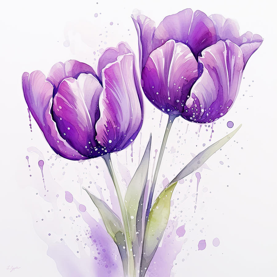 Tulip Digital Art - Purple Tulips on White by Lourry Legarde