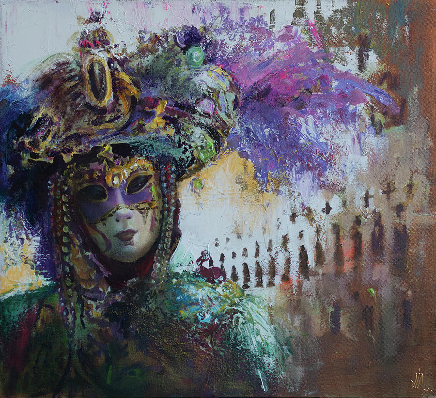 Purple venetian mask painting by Vali Irina Ciobanu Painting by Vali ...