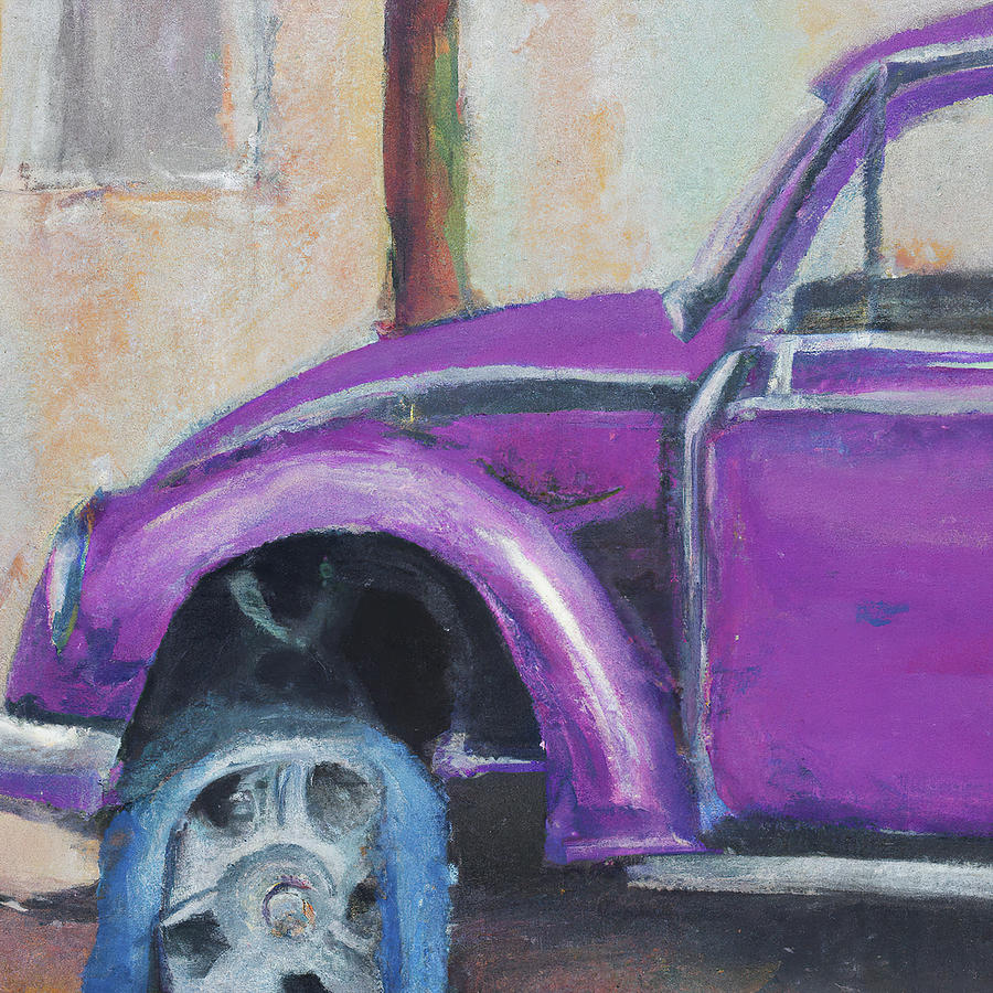 Purple Volkswagen tire changing Digital Art by Cathy Anderson