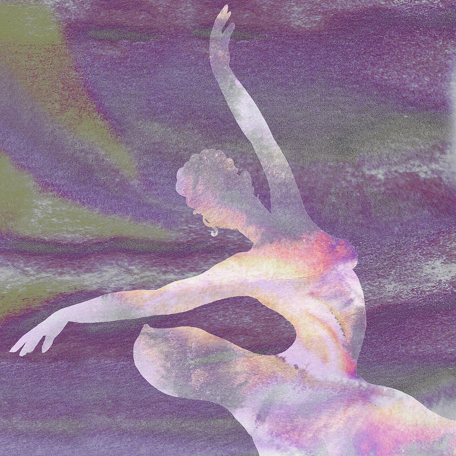 Purple Watercolor Spinning Ballerina Silhouette II Painting by Irina Sztukowski
